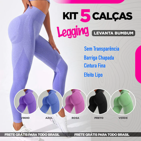 Kit 5 Calças Legging - Aumenta Bumbum e Afina Cintura + BRINDE